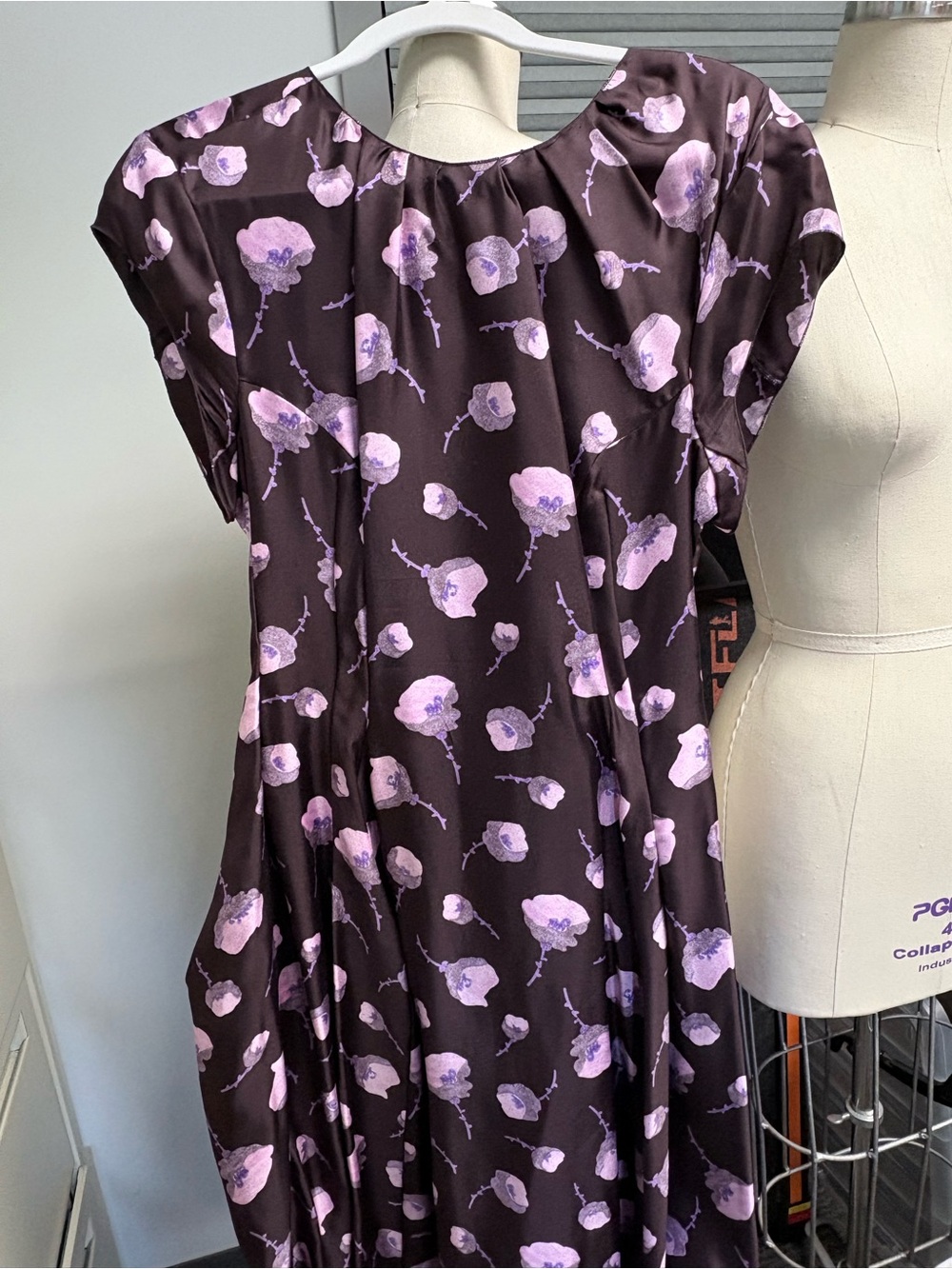 Nina Ricci Chocolate Brown Midi Dress with Lilac Floral Print